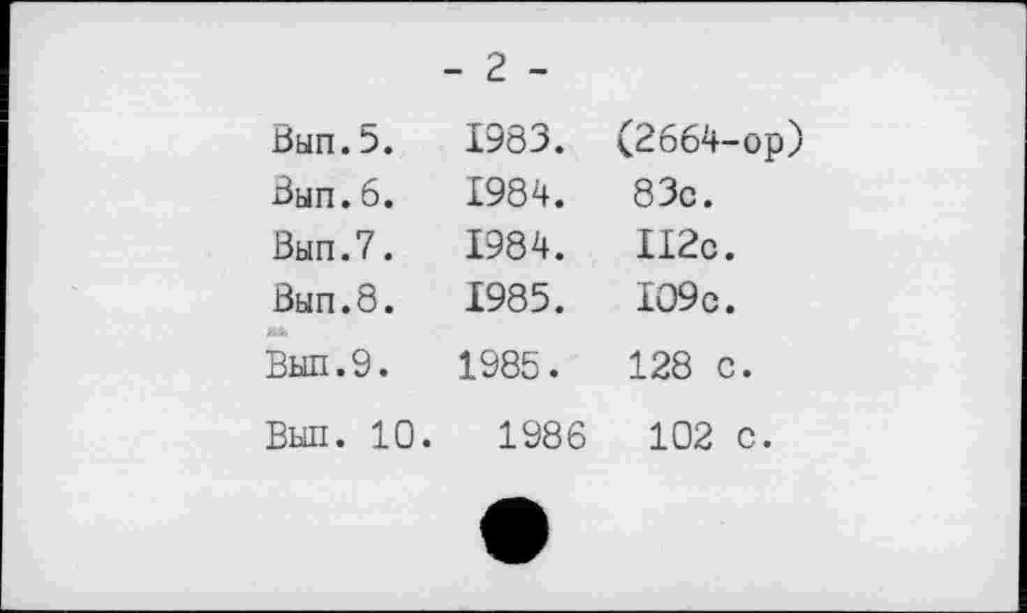 ﻿- 2 -
Вып.5.	1983.	(2664-ор)
Вып.6.	1984.	83с.
Вып.7.	1984.	112с.
Вып.8.	1985.	109с.
Вып.9.	1985.	128 с.
Вып. 10.	1986	102 с.